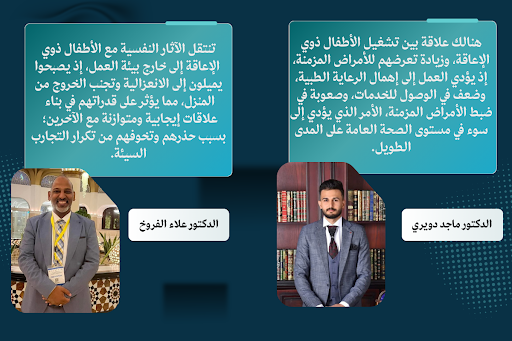 تصريح الدكتور ماجد دويري والدكتور علاء الفروخ حول الآثار الصحية والنفسية لعمالة الأطفال ذوي الإعاقة.